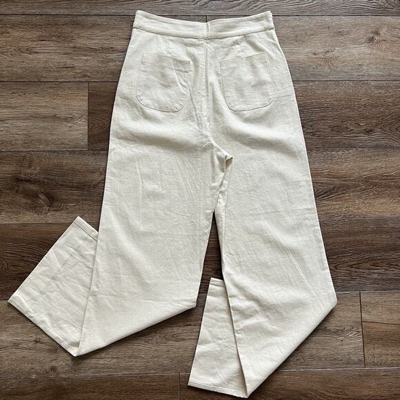 LPA Pants Womens Sm Cream Jacopo Linen Blend Side Button Hi-Rise Wide Leg Sailor - Picture 12 of 12